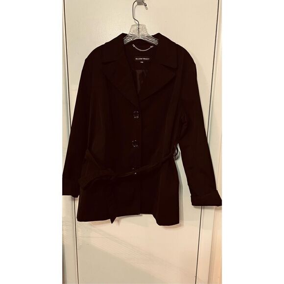 Ellen Tracy Navy Blue Belted Trench Coat Rain Coat Womens Size XL - Picture 3 of 9